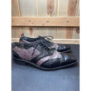 Stacy Adams Mens Leather Wingtip Oxford Shoes 8.5M Brown Black Embossed Ostrich